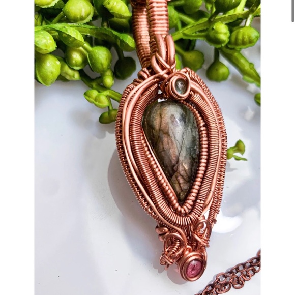 Purple Labradorite & Tourmaline Wire Wrapped Pendant - Picture 5 of 5